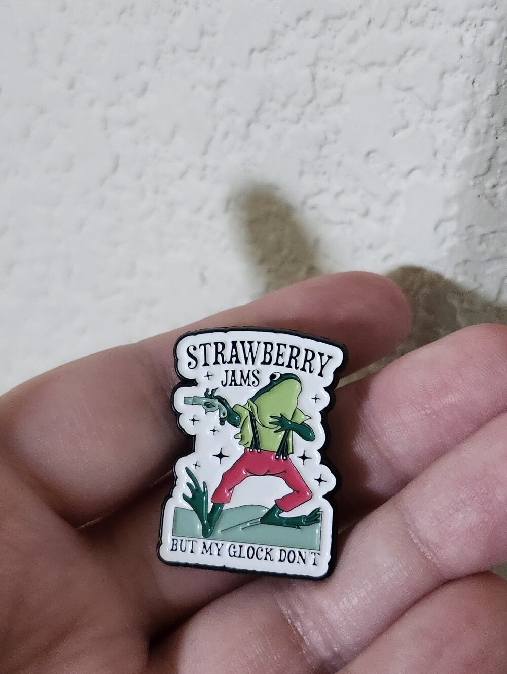 Novelty Enamel Pin - Green Frog with Red Pants (Strawberry Jams)